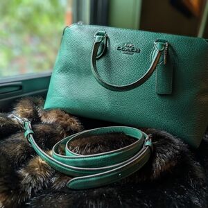 Coach Emerald Green Pebbled Leather Satchel with Removable Strap